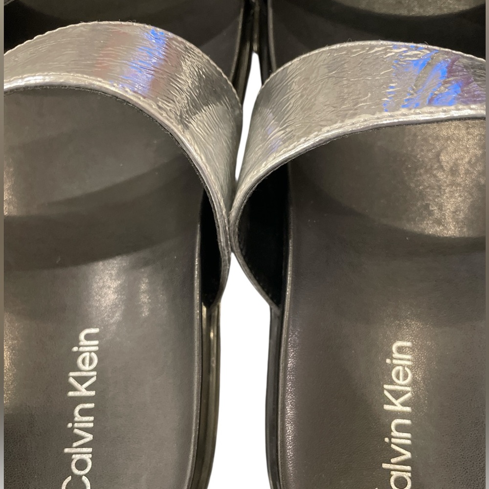 Calvin Klein Silver and Black Double Strap Slide Sandals - Picture 7 of 10